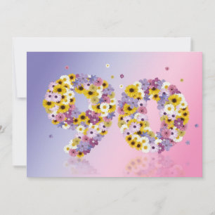 90th Birthday party, with flowered letters Invitation