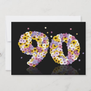 90th Birthday party, with flowered letters Invitation