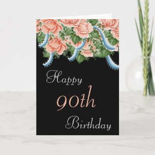 90th Birthday Peach Roses Happy Birthday Card