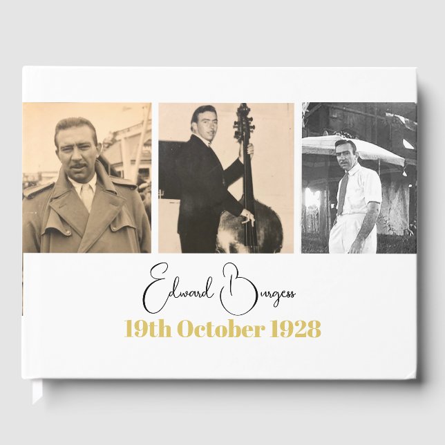 90th Birthday Personal 3 Photo Momento Birthday Guest Book (Front)