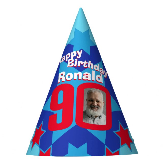 90th birthday personalised photo star name hat (Front)