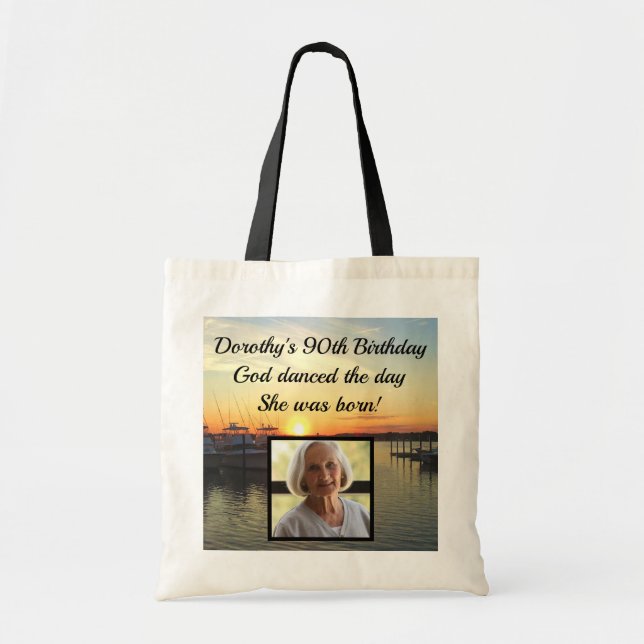 90TH BIRTHDAY PERSONALIZED SUNSET PHOTO TOTE BAG (Front)