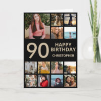 90th Birthday Photo Collage 13 Photos Black & Gold