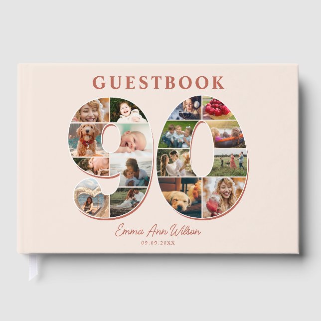 90th Birthday Photo Collage Milestone Guestbook (Front)