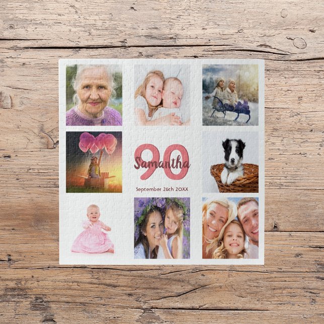90th birthday photo collage woman white jigsaw puzzle (Creator Uploaded)