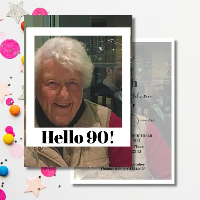 90th Birthday Photo Frame Modern Chic Invitation (Creator Uploaded)