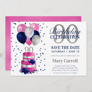 90th Birthday Pink Cake Save The Date Invitation