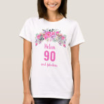 90th birthday pink floral name T-Shirt<br><div class="desc">90th birthday pink floral name T-Shirt. Personalise name and age.</div>