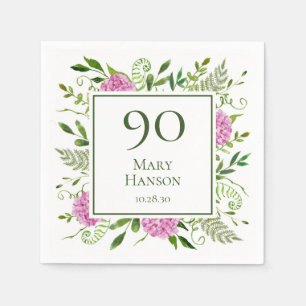 90th Birthday Pink Hydrangeas Napkin