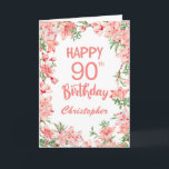 90th Birthday Pink Peach Peonies Watercolor Floral Card<br><div class="desc">90th Birthday Pink Peach Peonies Watercolor Floral Birthday Card. For further customisation,  please click the "Customise it" button and use our design tool to modify this template.</div>