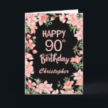 90th Birthday Pink Peach Watercolor Floral Black Card<br><div class="desc">90th Birthday Pink Peach Watercolor Floral Black Birthday Card. For further customisation,  please click the "Customise it" button and use our design tool to modify this template.</div>