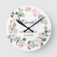 90th Birthday Pink Rose Floral Eucalyptus Wreath