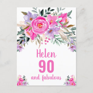 90th birthday pink watercolor floral card