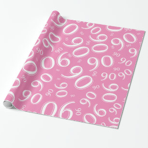 90th Birthday Pink & White Random Number Pattern Wrapping Paper