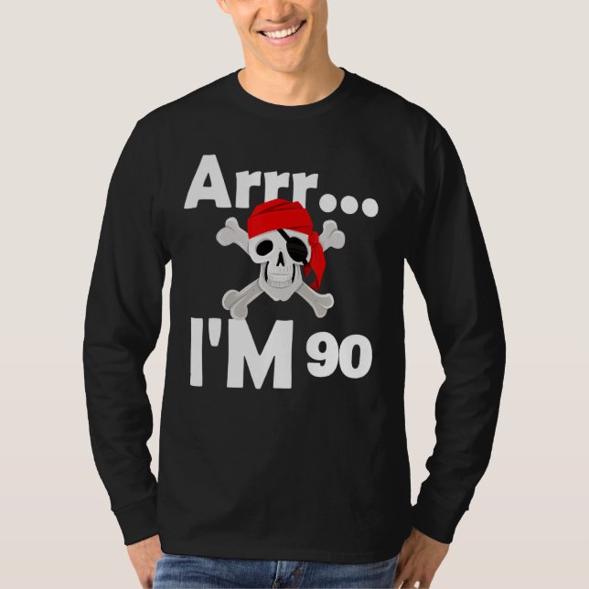 90th Birthday Pirate Skull 90 Years Old Bday T-Shirt (Front)