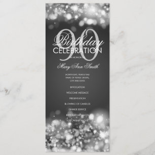 90th Birthday Program Glam Lights Silver Menu