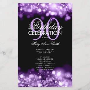 90th Birthday Program Lights Purple w/ Menu