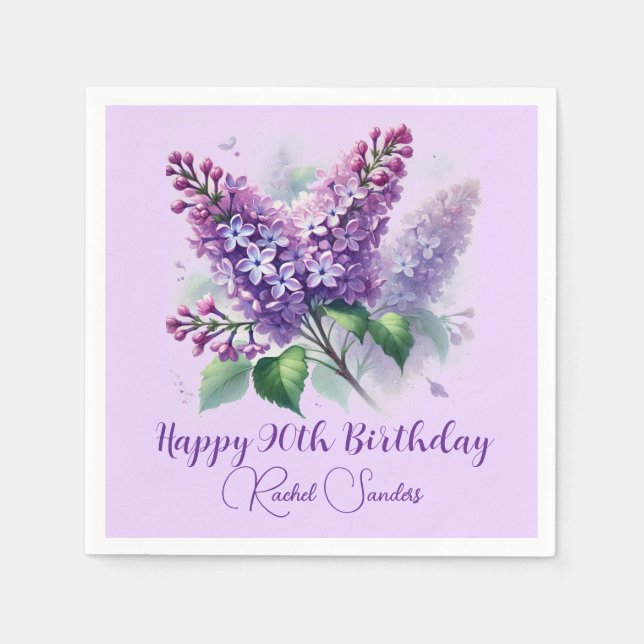 90th Birthday Purple Lilac Flowers Spring Napkin (Front)