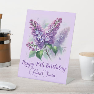 90th Birthday Purple Lilac Flowers Spring Pedestal Sign