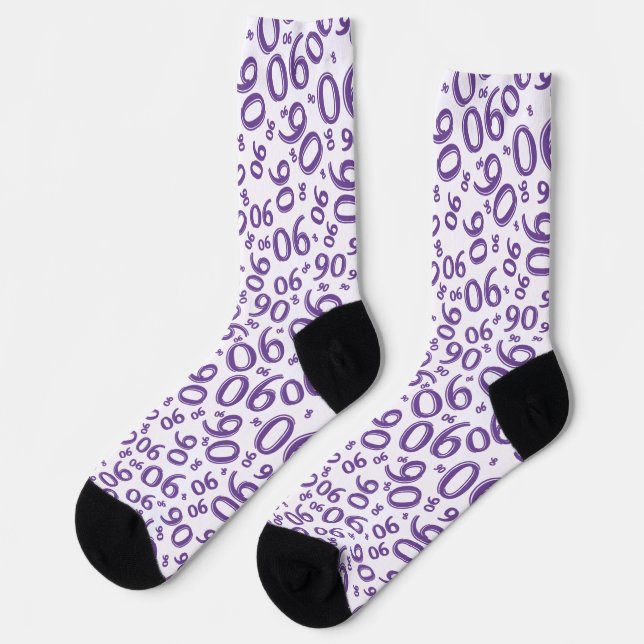 90th Birthday Purple Random Number Pattern Socks (Left)