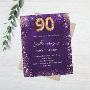 90th Birthday purple rose gold invitation