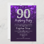 90th Birthday - Purple Silver Invitation<br><div class="desc">90th Birthday Invitation.
Elegant purple white design with faux glitter silver. Adult birthday. Features diamonds and script font. men or women bday invite.  Perfect for a stylish birthday party. Message me if you need further customization.</div>