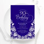 90th Birthday Purple Silver Roses Invitation<br><div class="desc">Purple silver elegant 90th birthday party invitation. Classy design featuring roses,  faux silver foil and typography script font. Trendy invite card perfect for a stylish female bday celebration. Personalise with your own details. Can be customised to any age. Printed Zazzle invitations or instant download digital printable template.</div>