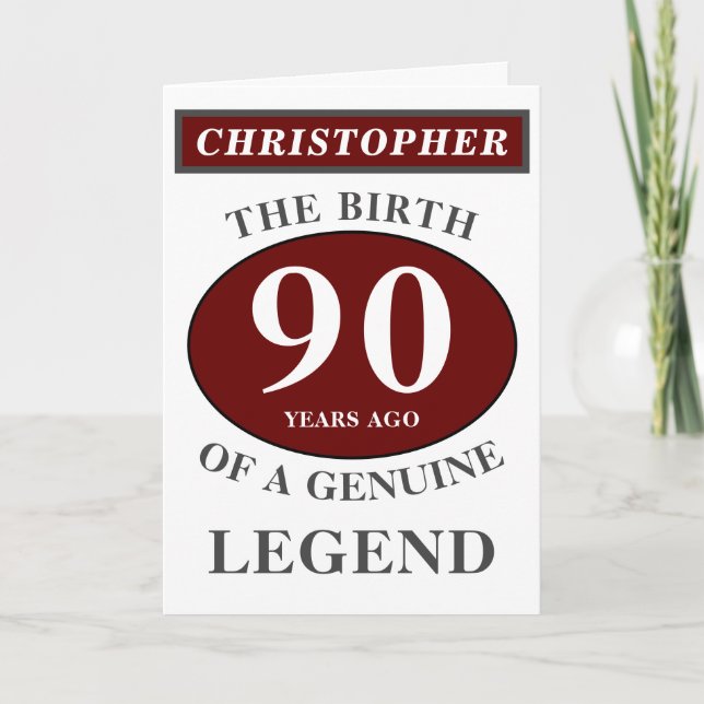 90th Birthday Red Genuine Legend Add Your Name Card (Front)