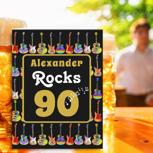 90th birthday Retro Groovy Guitar Personalized Card