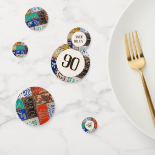 90th Birthday Retro License Plates Confetti