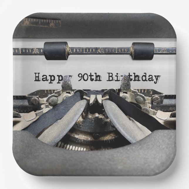 90th Birthday Retro Typewriter    Paper Plate (Front)