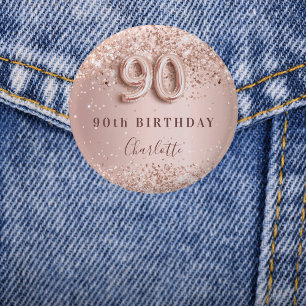90th birthday rose gold blush glitter name tag 3 cm round badge