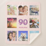 90th birthday rose gold blush photo collage sherpa blanket<br><div class="desc">A gift for a woman's 90th birthday, celebrating her life with a collage of 8 of your photos of her friends, family, interest or pets. Personalise and add her name, age 90 and a date. Date of birth or the date of the birthday party. Pink and purple coloured letters. Girly...</div>