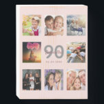 90th birthday rose gold blush pink photo wooden box sign<br><div class="desc">A unique 90th birthday gift or keepsake, celebrating her life with a collage of 8 of your photos. Add images of her family, friends, pets, hobbies or dream travel destination. Personalise and add a name, age 90 and a date. Grey and dark rose gold coloured letters. Elegant and trendy blush...</div>