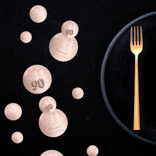 90th birthday rose gold glitter pink monogram confetti