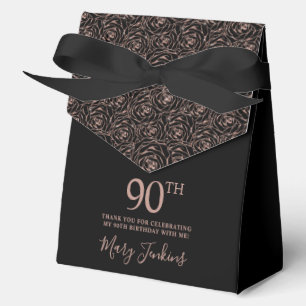 90th Birthday Rose Gold Glitter Roses Thank You Favour Box