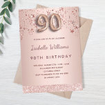 90th birthday rose gold pink stars invitation<br><div class="desc">A modern, stylish and glamourous invitation for a 90th birthday party. A rose gold background with rose gold and pink dripping stars . The name is written with a modern dark rose gold coloured hand lettered style script. Personalise and add your party details. Number 90 is written with a balloon...</div>