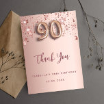 90th birthday rose gold pink stars thank you card<br><div class="desc">A thank you card for a 90th birthday. A rose gold gradient background colour. With rose gold dripping shining stars. On front: number 90 written with a balloon style font, large dark rose gold coloured hand lettered script and the text: Thank You, your text, title and a date. Back: Personalise...</div>