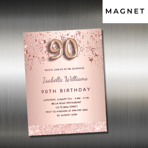 90th birthday rose gold stars invitation magnet