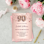 90th birthday rose gold stars invitation postcard<br><div class="desc">A modern, stylish and glamorous invitation for a 90th birthday party. A rose gold background with rose gold and pink stars. The name is written with a modern dark rose gold colored hand lettered style script. Personalize and add your party details. Number 90 is written with a balloon style font,...</div>