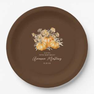 90th Birthday Rustic Boho Pumpkin Fall Custom Paper Plate