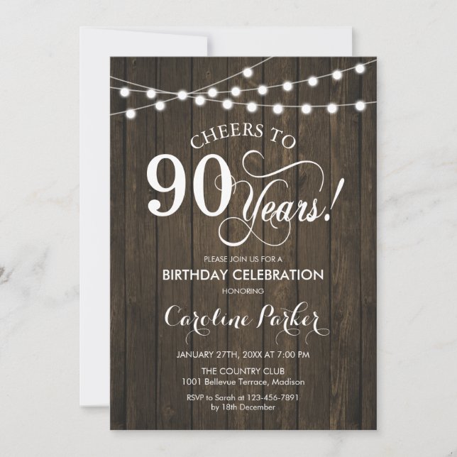 90th Birthday - Rustic Wood Pattern Invitation (Front)