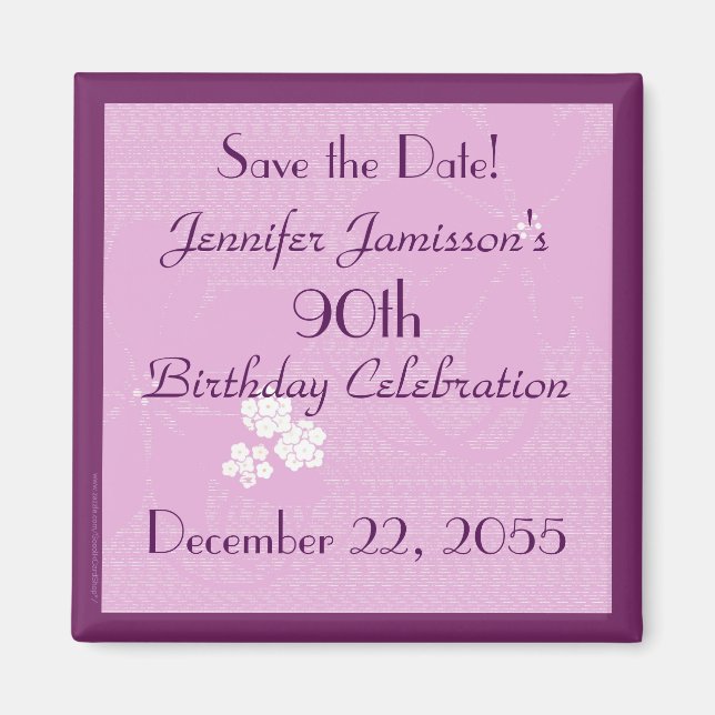 90th Birthday Save the Date Pink Floral Magnet (Front)
