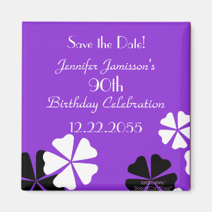 90th Birthday Save the Date Purple Floral Magnet