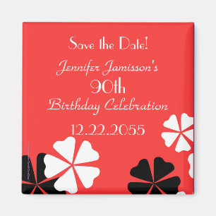 90th Birthday Save the Date Red Floral Magnet