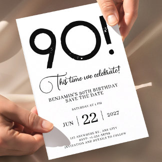 90th Birthday Save The Date  •  Unique Minimalist Invitation