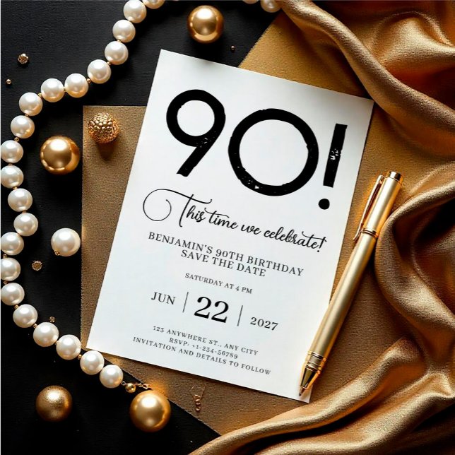 90th Birthday Save The Date Unique Minimalist Invitation (Digital Save The Date Birthday Template, Electronic Save The Date, Birthday Invitation, Unique )