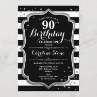 90th Birthday - Silver Black White Stripes
