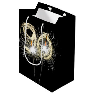 90th Birthday Sparklers on Black  Medium Gift Bag