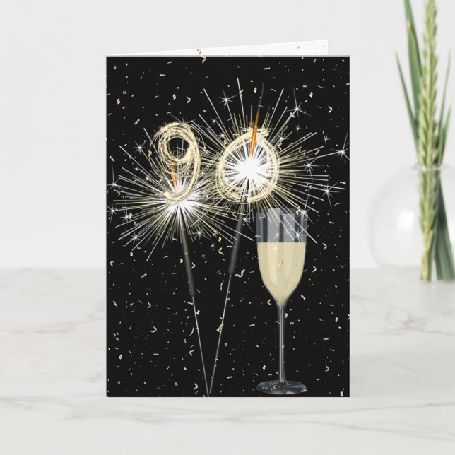 90th Birthday Sparklers With Wine  Card (Front)